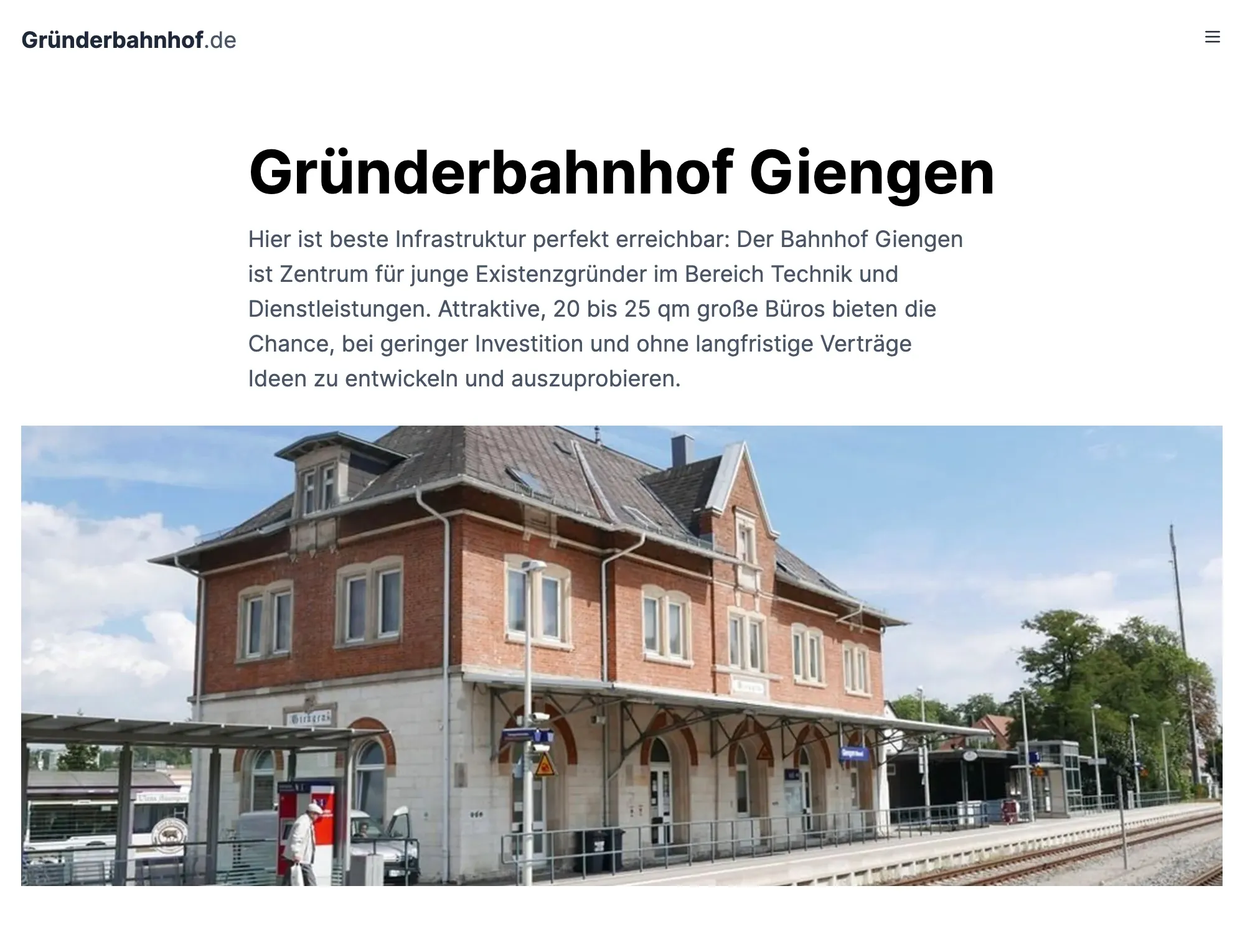 Screenshot der Webseite vom Gründerbahnhof